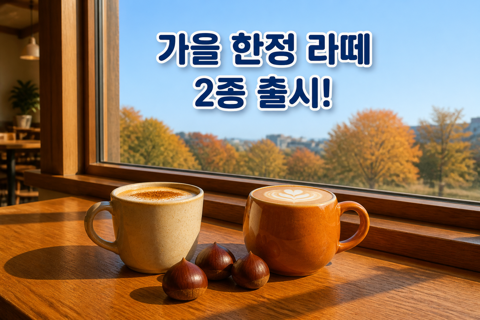 한글 문구를 포함한 이미지 생성 — 카페 신메뉴 홍보(숫자·느낌표·햇빛)